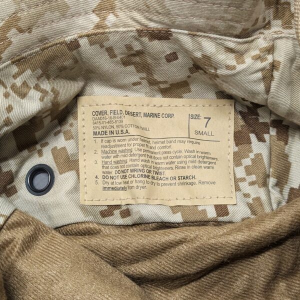the inside tag of a desert MARPAT boonie cover