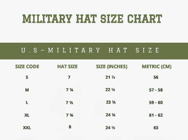 size chart for boonie covers, utility caps, and other military hats