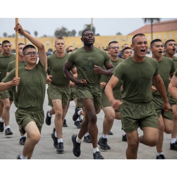 Marines running in PT shirts and silkies