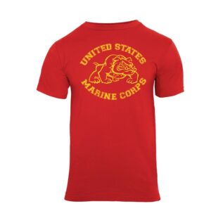 a red Marine Corps t-shirt with a bulldog in yellow
