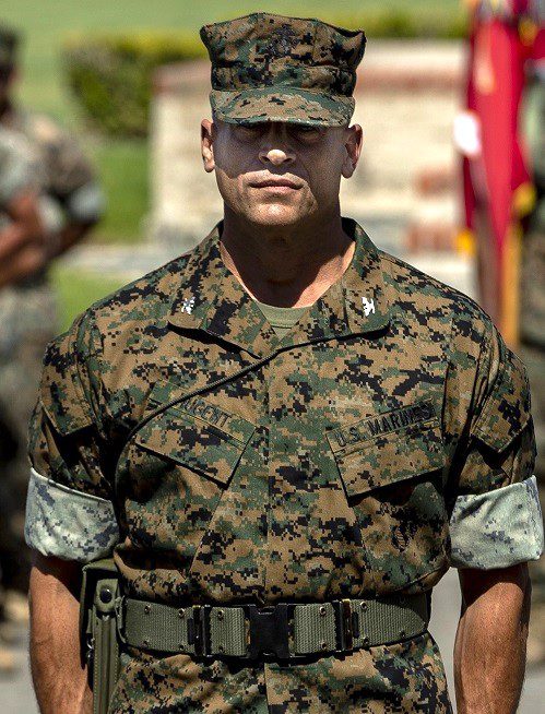 US Marine Wearing Woodland MARPAT BDU and 8-Point Utility Cover