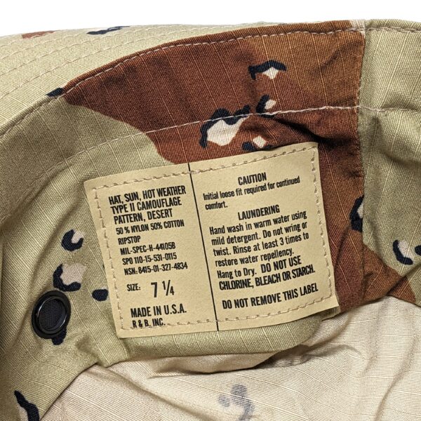 the tag on a 6-color desert camo boonie cover