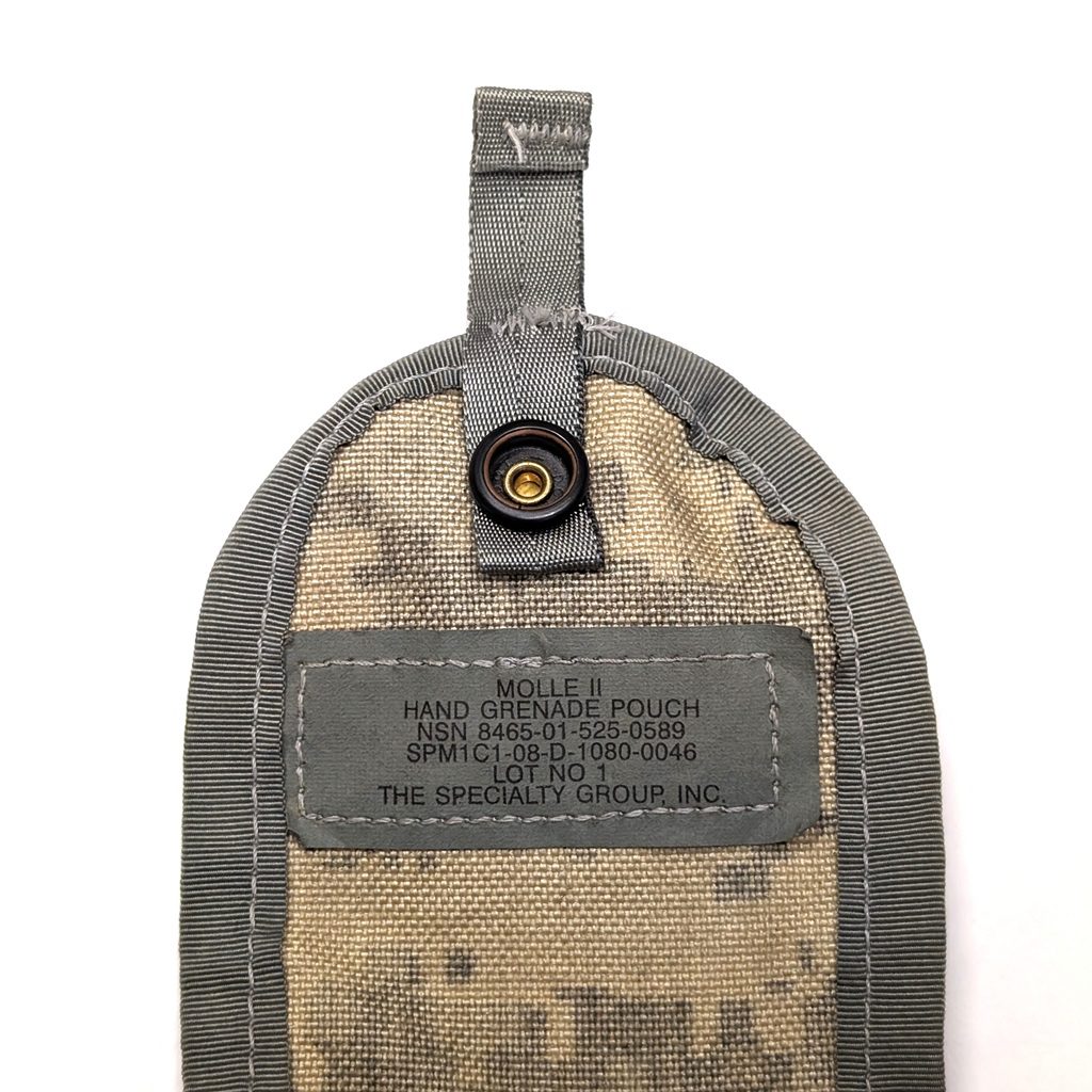 an Army ACU, UCP camouflage grenade pouch for M67 frag grenades