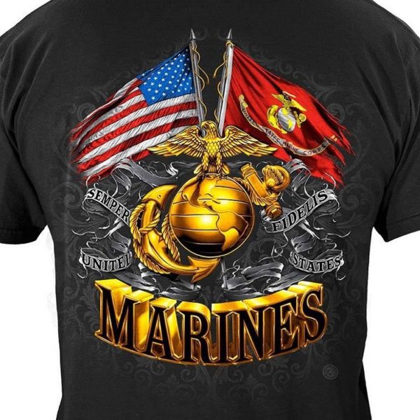 Marines USA and USMC Flag Black Shirt