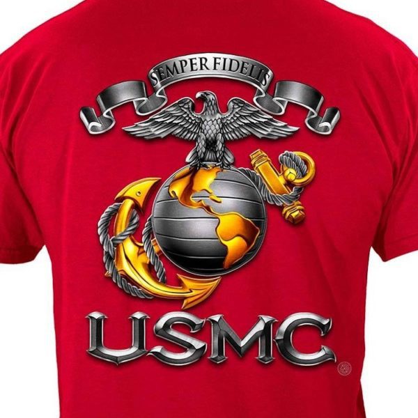 Red Marine Corps Shirt with Sword and EGA Back Close UP