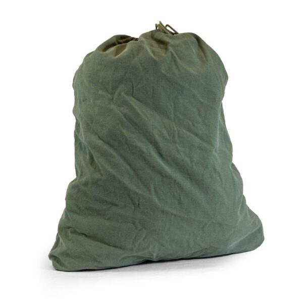 an olive drab US military-issue laundry bag