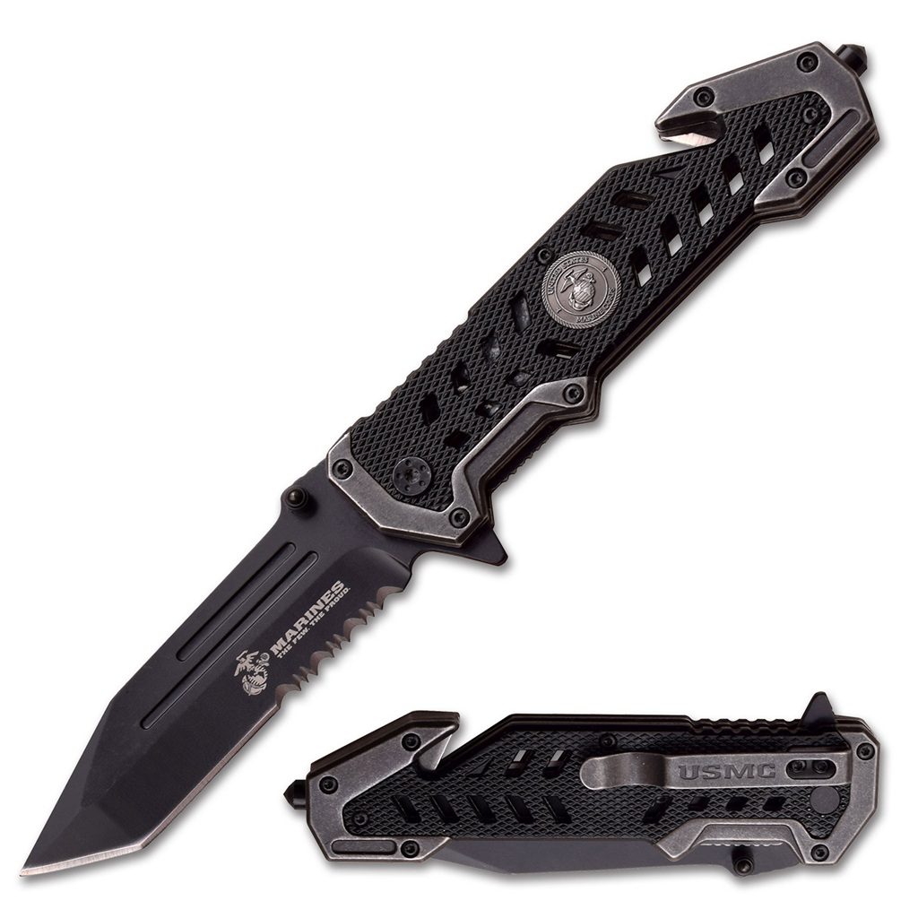 a black US Marine Corps rescue knife