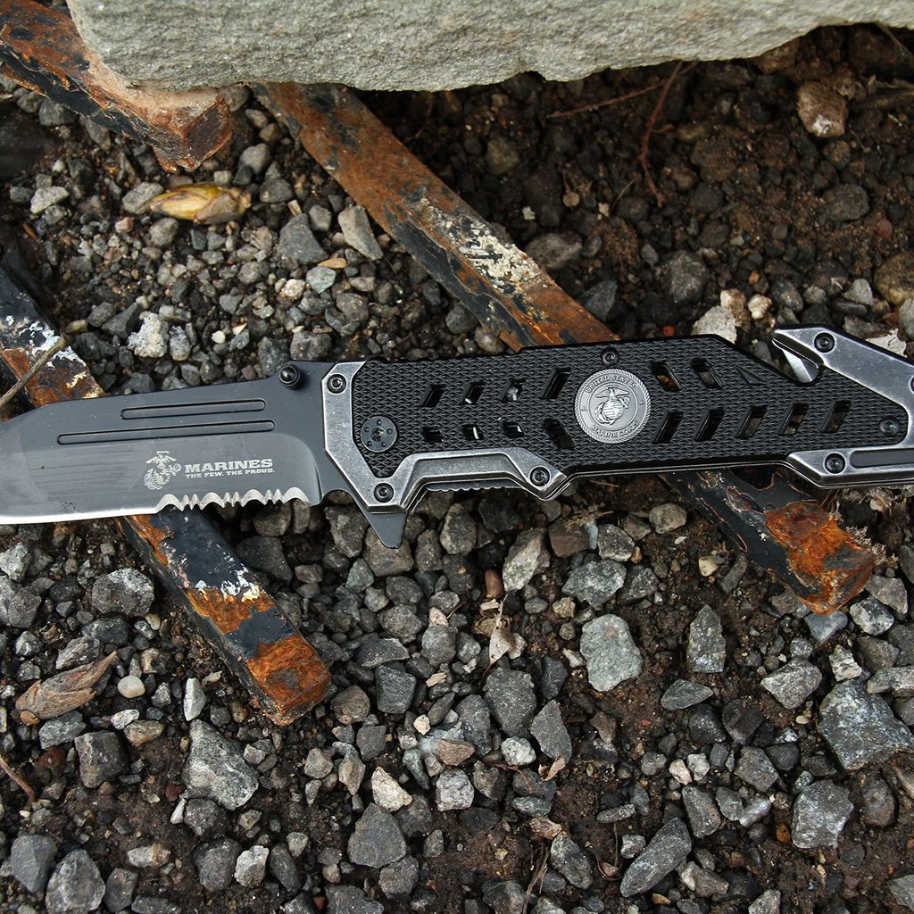 a black US Marine Corps rescue knife