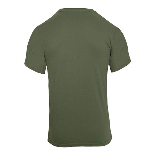the back of a green USMC PT shirt