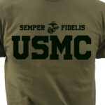 a green USMC shirt with an EGA and Semper Fi in bold black text