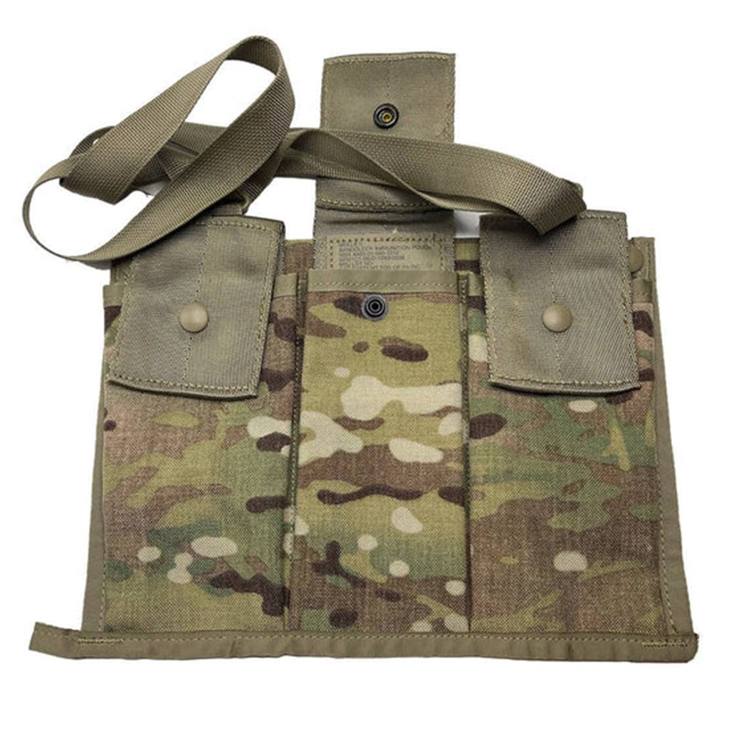 an OCP Scorpion US Army 6-magazine bandoleer
