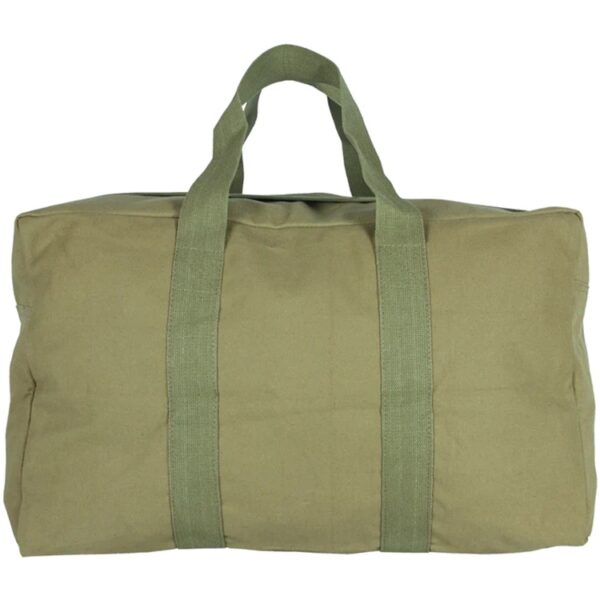 an olive drab Air Force style cargo bag