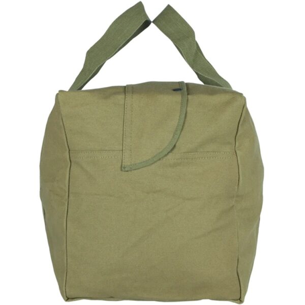 the side of an olive green military cargo bag