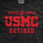 a black and red retired Marine Corps shirt
