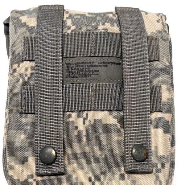 MOLLE straps on an Army UCP camouflage e-tool carrier