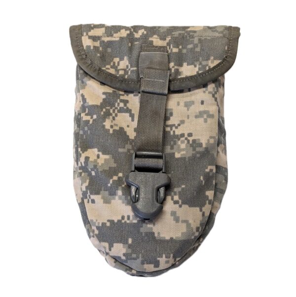 the front of an Army UCP camouflage e-tool carrier