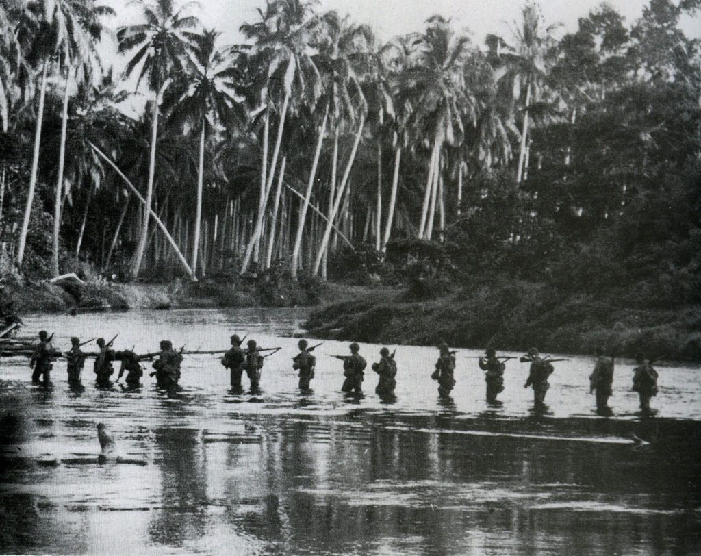 Marines patrol crosses the Matanikau River on Guadalcanal in September 1942