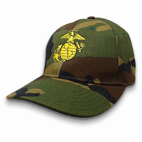 Woodland Camo Hat with Gold Eagle Globe and Anchor