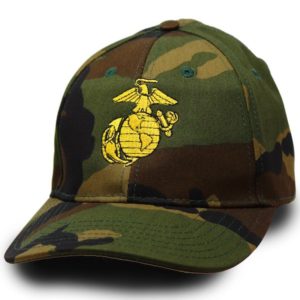 Woodland Camo Hat with Gold Eagle Globe and Anchor Front