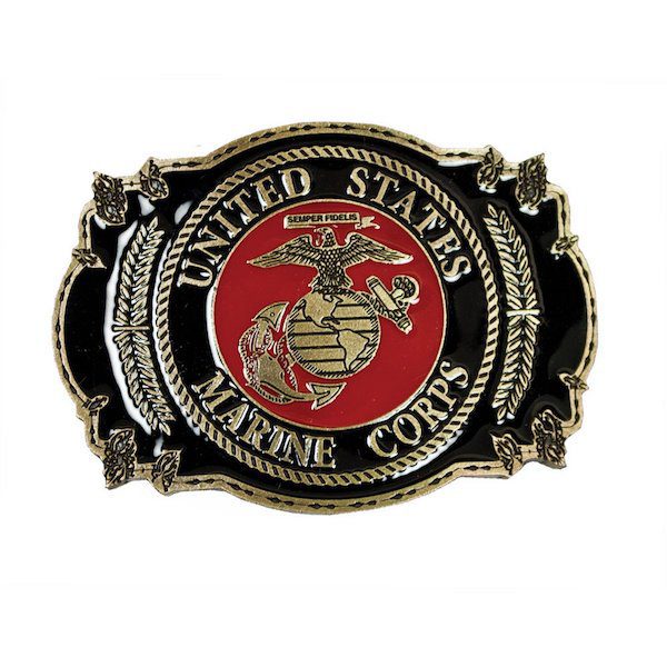 Black and Metal Belt Buckle with United States Marine Corps Emblem