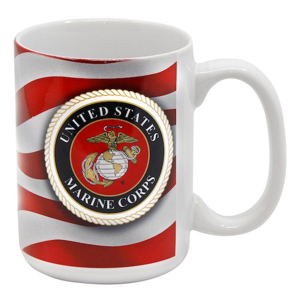 Marines Emblem with USA Flag on 15 oz Mug Back