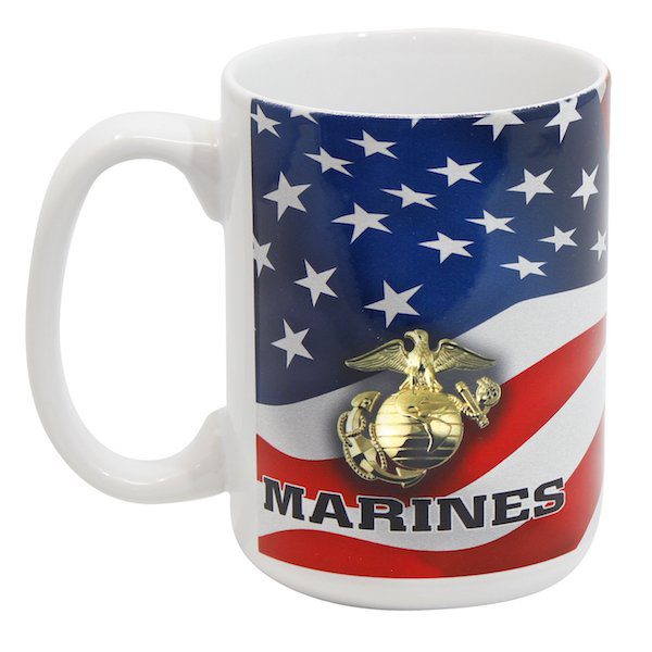 Marines Gold EGA Emblem over USA Flag on 15 oz Mug Front