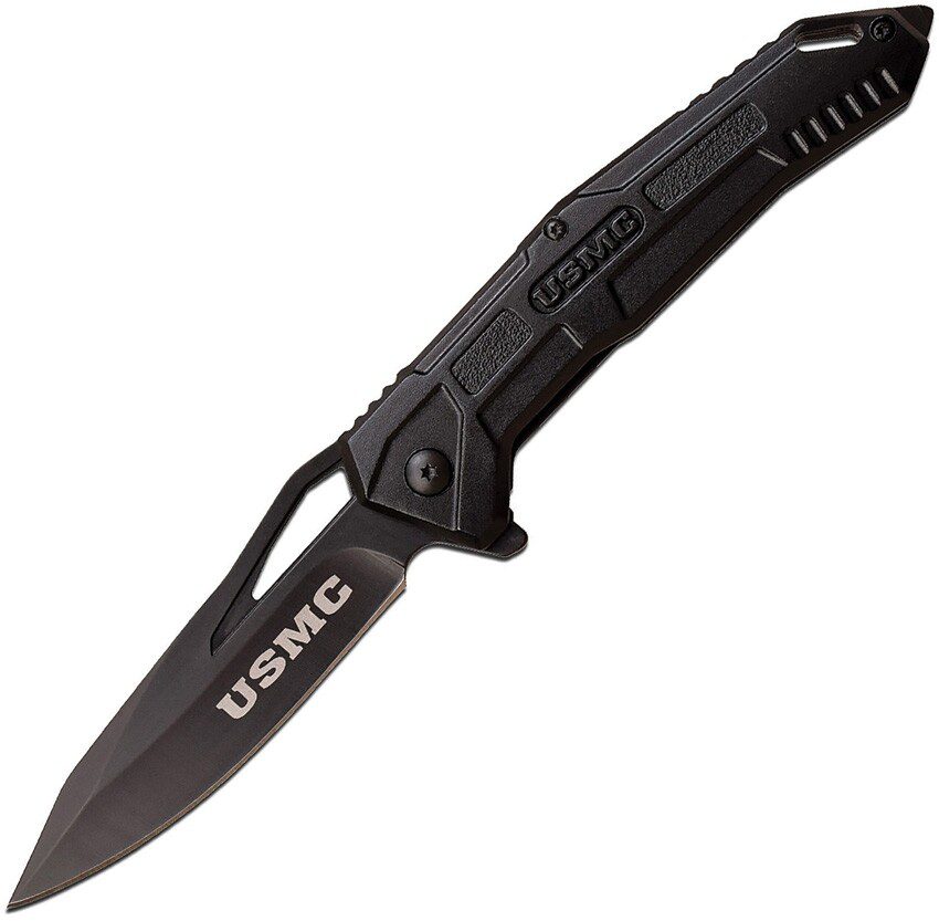 Marine black framelock knife usmc
