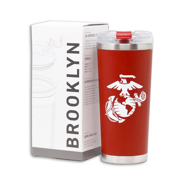 Red Stainless Steel Travel Tumbler with White EGA and Packaging