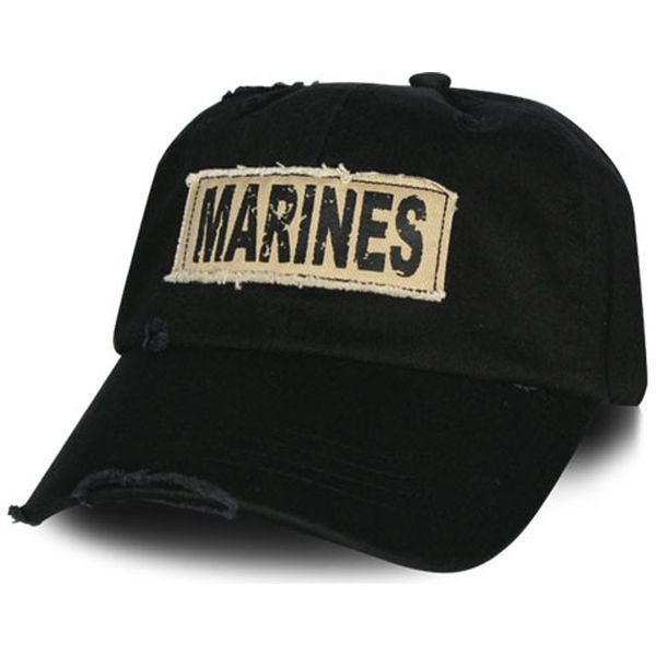 Stylish Distressed Black Marines Patch Hat