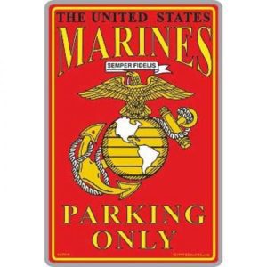 Red Marines Parking Only Yellow EGA Sign