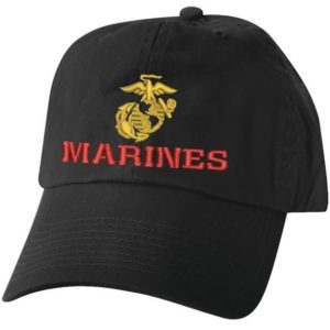 Black Marines Hat with Red Text and Gold EGA