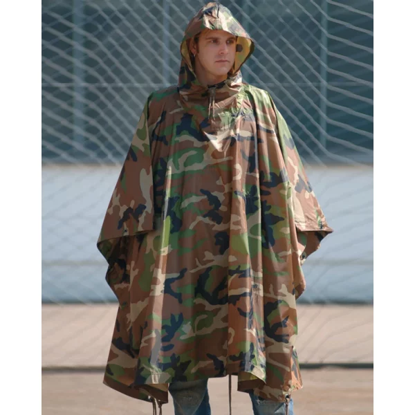 Military Style Ripstop Poncho Woodland
