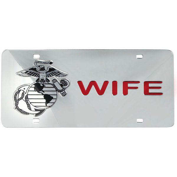 Mirror Inlaid U.S. Marine Corps Wife License Plate