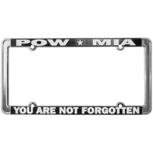 Blck and White You Are Not Forgotten POW MIA on Chrome License Plate Frame
