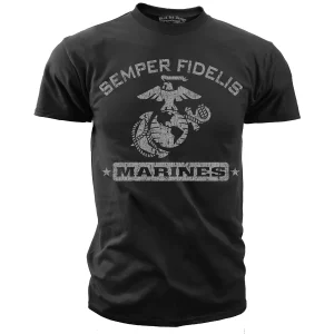 Semper Fi Marines EGA Black and Grey Tshirt Front