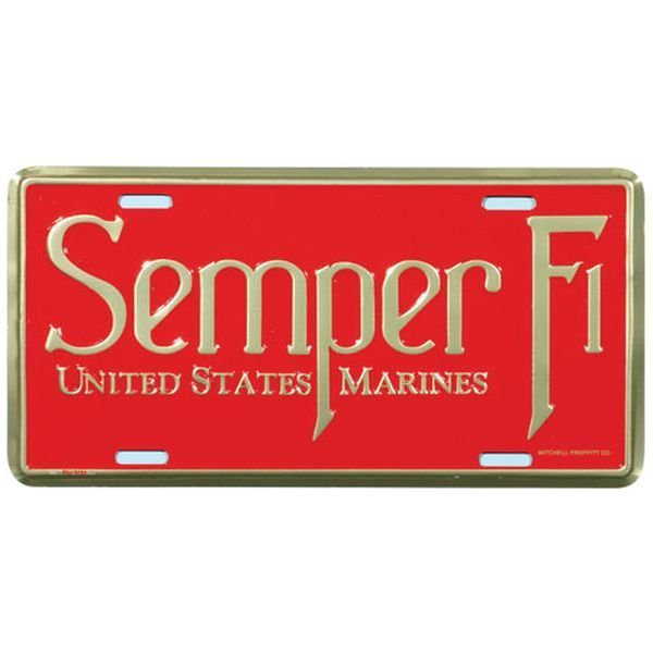 Red and Gold Semper Fi Untited Stated Marines License Plate