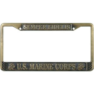 USMC Semper Fidelis Brass License Plate Frame