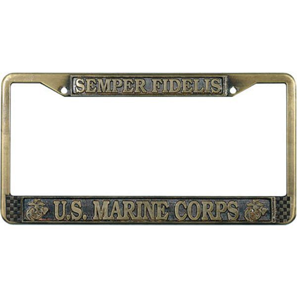 USMC Semper Fidelis Brass License Plate Frame