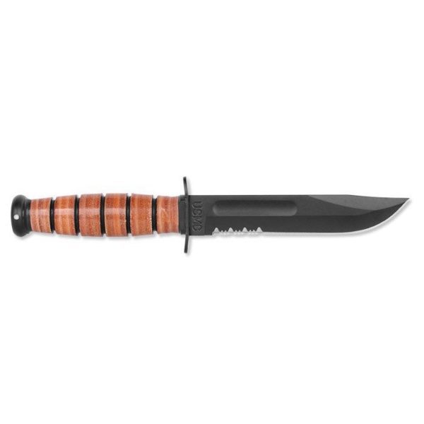a short blade Marine Corps serrated KABAR knife
