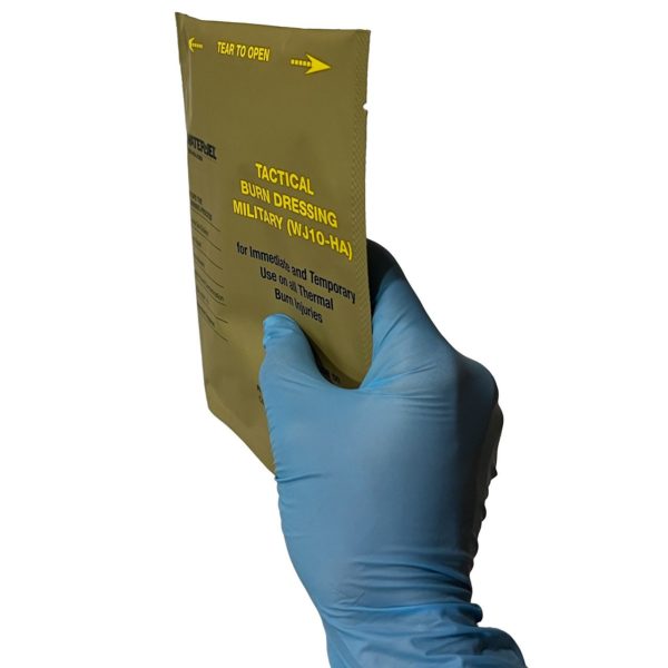 Tactical MIlitary Burn Dressing for Thermal Burn Injuries with sterile glove
