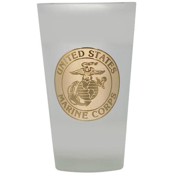 U.S. Marine Corps Gold Logo Frosted Beer Glass