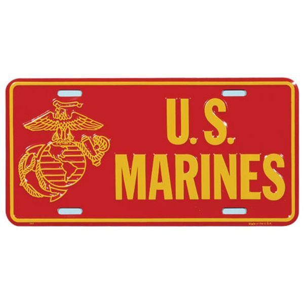 Red and Gold US Marines with EGA Outline License Plate