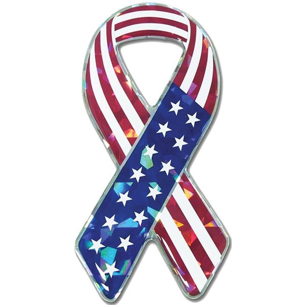 Reflective American Flag Ribbon Domed Decal