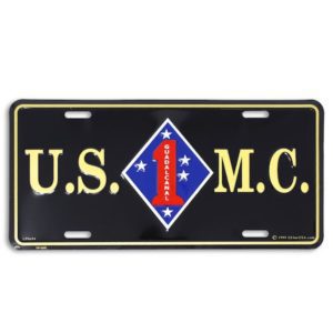 Black USMC 1st Dvision License Plate
