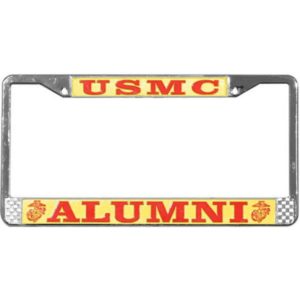 Red and Yellow USMC Alumni Chrome License Plate Frame