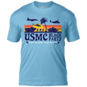 Light Blue Retro USMC Beach Party Men's T Shirt Front