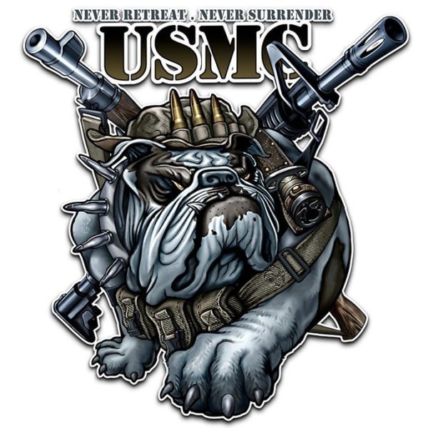 USMC Bulldog Never Retreat Never Surrender Decal