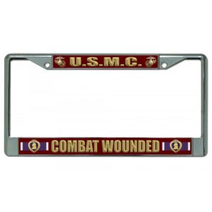 USMC Combat Wounded Metal License Plate Frame
