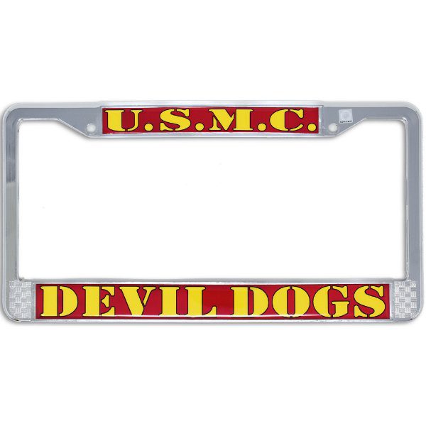 Red and Yellow USMC Devil Dogs License Plate Frame