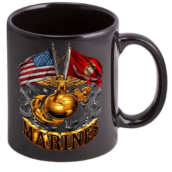 USMC Double Flag 10oz Coffee Mug